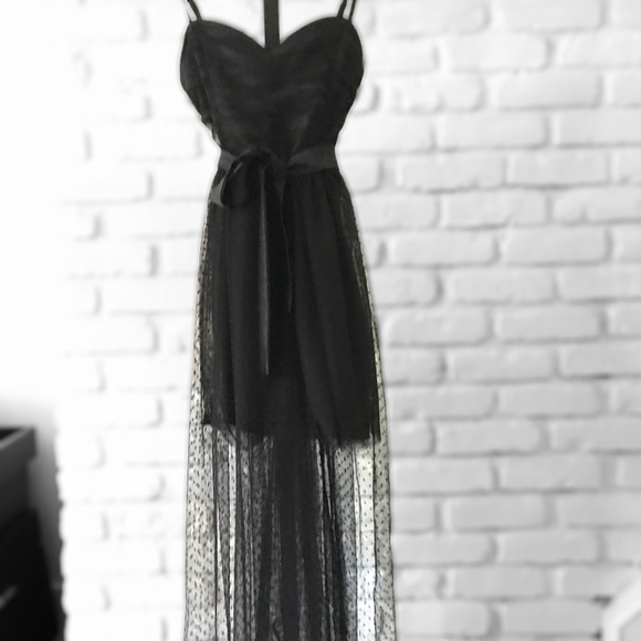 Forever21 Fun Formal Black Bustier Mesh Black Midi Dress Party Collection S - Picture 3 of 10